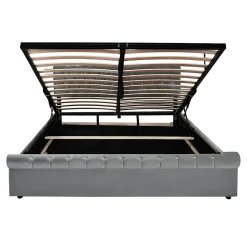 Lit 180x200 cm tapissé velours gris avec tête de lit réglable, sommier à lattes et grand coffre de rangement