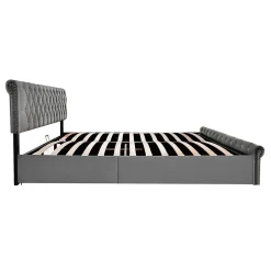 Lit 180x200 cm tapissé velours gris avec tête de lit réglable, sommier à lattes et grand coffre de rangement