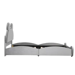 Lit 90x200 cm tapissé velours gris en forme d'ours, design ludique et confortable pour chambre d'enfant