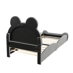 Lit 90x200 cm tapissé velours gris en forme d'ours, design ludique et confortable pour chambre d'enfant
