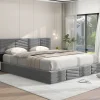 Lit 180x200 cm tapissé velours gris avec coffre hydraulique et tête réglable, style européen élégant