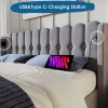 Lit 160x200 cm tête de lit capitonnée avec ports USB et Type-C, cadre tapissé lin gris