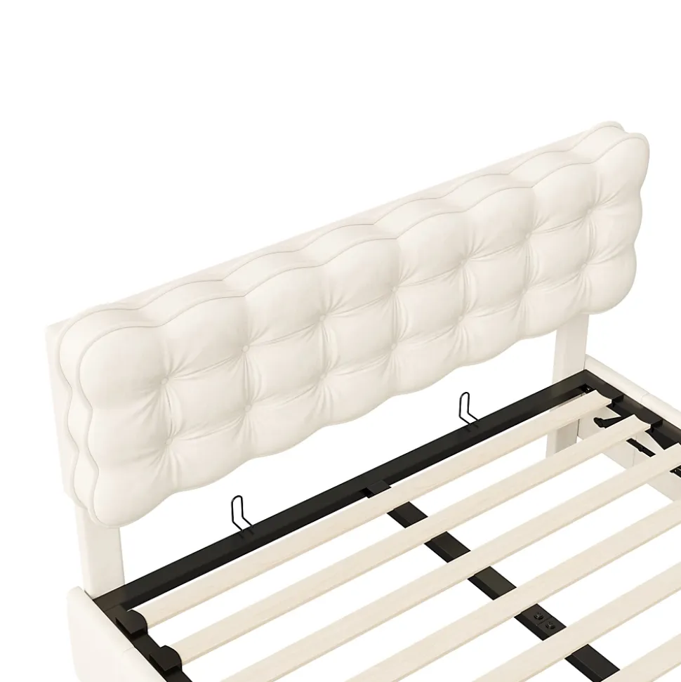 Lit 140x200 cm, velours, tête capitonnée, hydraulique, LED, rangement, sommier à lattes