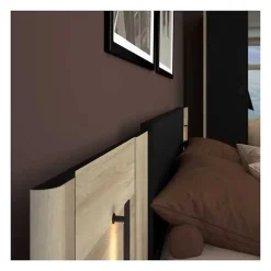 Lit 140x190/200 PARISOT KIERAN chêne noir avec chevets intégrés