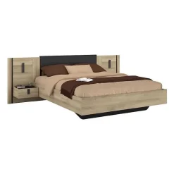 Lit 140x190/200 PARISOT KIERAN chêne noir avec chevets intégrés