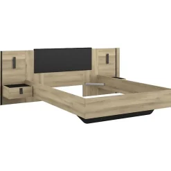 Lit 140x190/200 PARISOT KIERAN chêne noir avec chevets intégrés