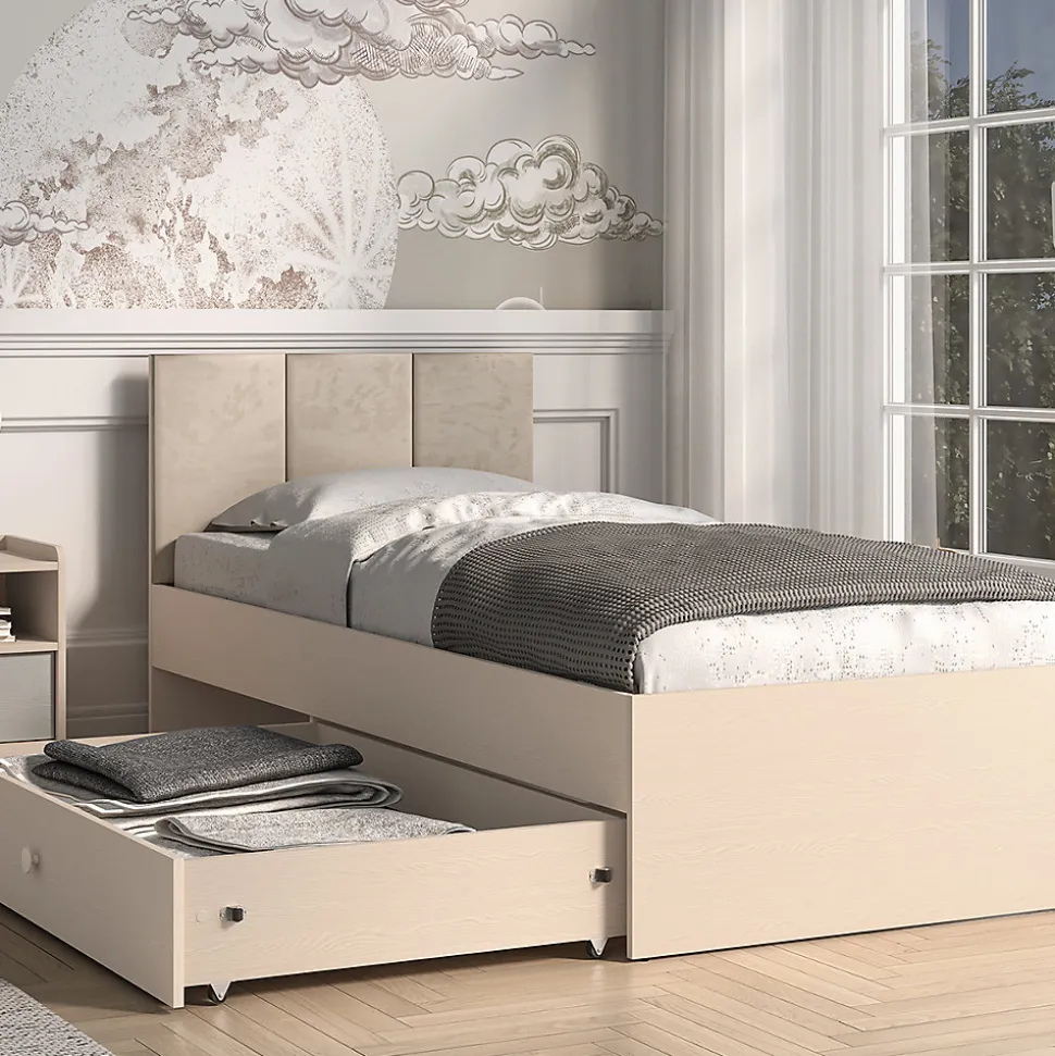 Lit 90x200 sommier et tiroir inclus Alycia Beige