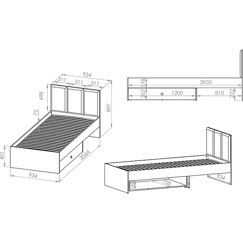 Lit 90x200 sommier et tiroir inclus Alycia Beige