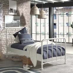 Lit 90x200 sommier inclus Vipack Bronxx Blanc mat