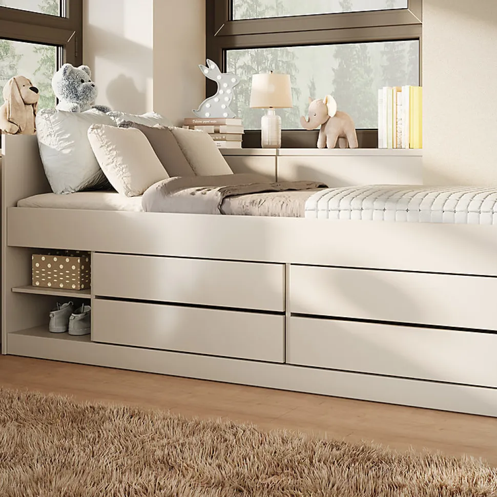 Lit 90x200 sommier matelas et tiroirs inclus Kocot Kids Leon Blanc