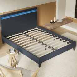 Lit 140x200cm avec Éclairage LED Simili Noir