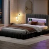 Lit 180x200cm avec LED tête de lit, Lit capitonné avec Rangement, Lit Coffre, Lin, Gris