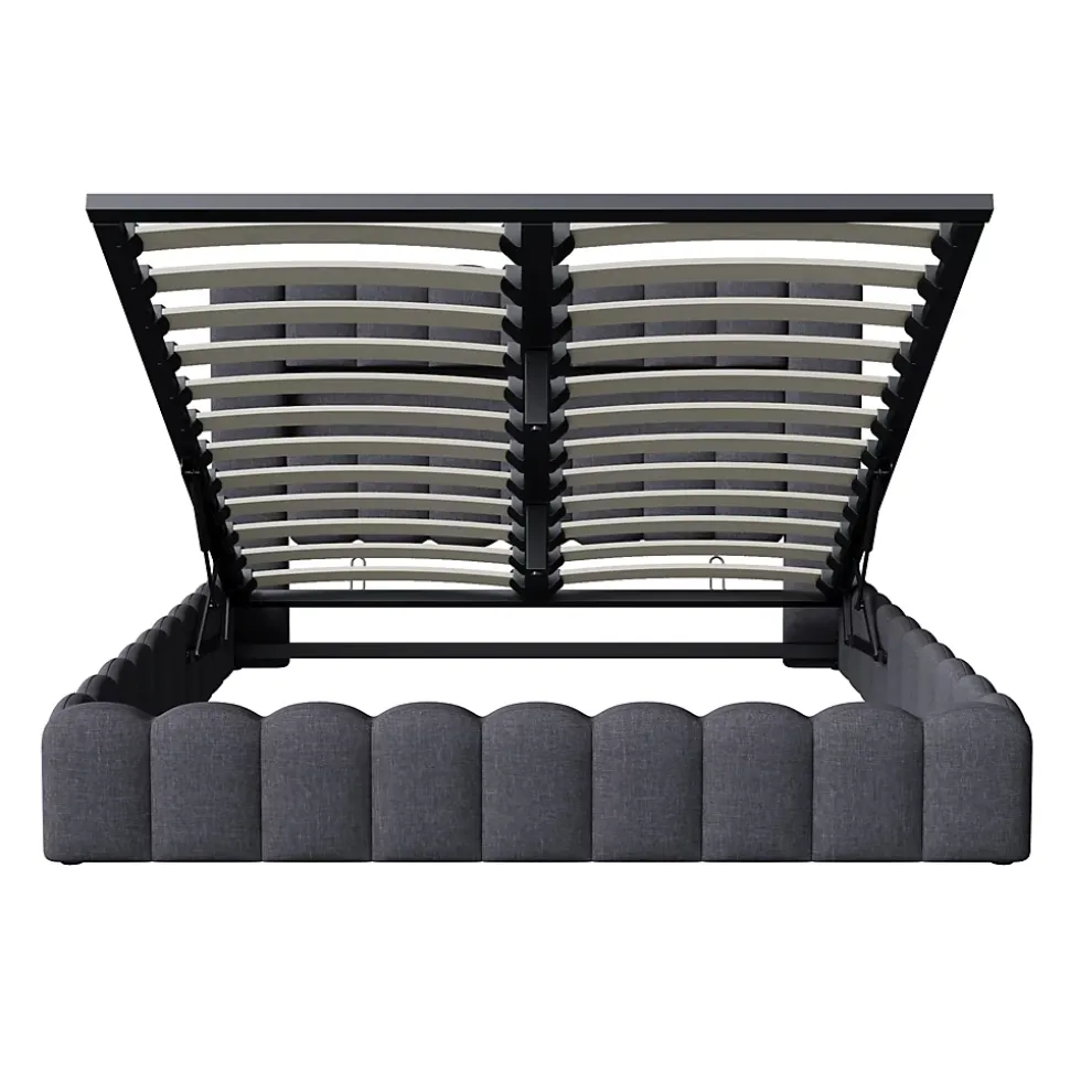 Lit 180x200cm avec LED tête de lit, Lit capitonné avec Rangement, Lit Coffre, Lin, Gris