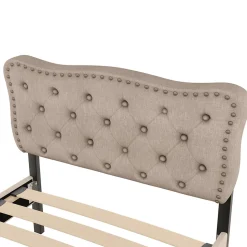 Lit 90x200cm, avec tiroirs et clous décoratifs, Beige