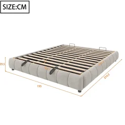 Lit 180x200cm, LED, rangement hydraulique, cadre flottant, beige