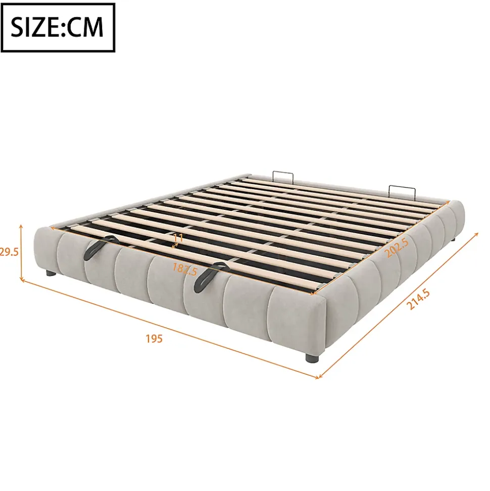 Lit 180x200cm, LED, rangement hydraulique, cadre flottant, beige