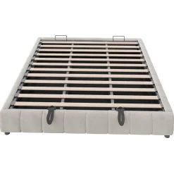 Lit 180x200cm, LED, rangement hydraulique, cadre flottant, beige