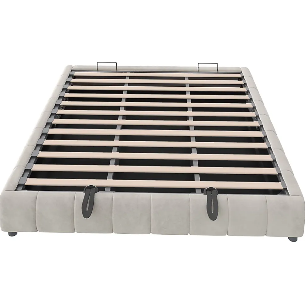 Lit 180x200cm, LED, rangement hydraulique, cadre flottant, beige