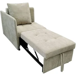 Lit 177x68x65 cm convertible 3-en-1 en tissu lin beige, dossier 5 positions, idéal pour petits espaces