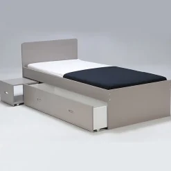 Lit ZENIA 90x190 + 1 chevet + 1 tiroir / Gris