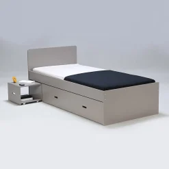 Lit ZENIA 90x190 + 1 chevet + 1 tiroir / Gris