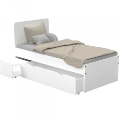 Lit ZENIA 90x190 + 1 chevet + 1 tiroir / Blanc