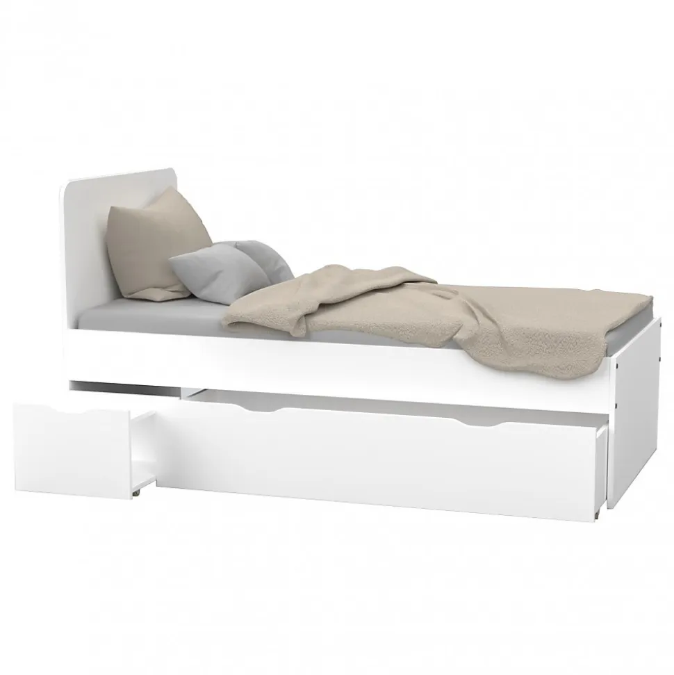 Lit ZENIA 90x190 + 1 chevet + 1 tiroir / Blanc