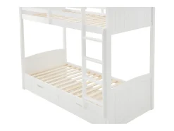 Lits superposés 2 x 90 x 200 cm - 2 tiroirs - Pin et MDF - Blanc + Matelas - LIMODARA