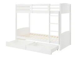 Lits superposés 2 x 90 x 200 cm - 2 tiroirs - Pin et MDF - Blanc + Matelas - LIMODARA