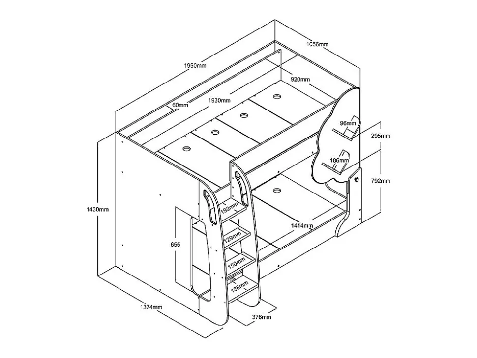 Lits superposés 2 x 90 x 190 cm - Blanc et Naturel - PILATI