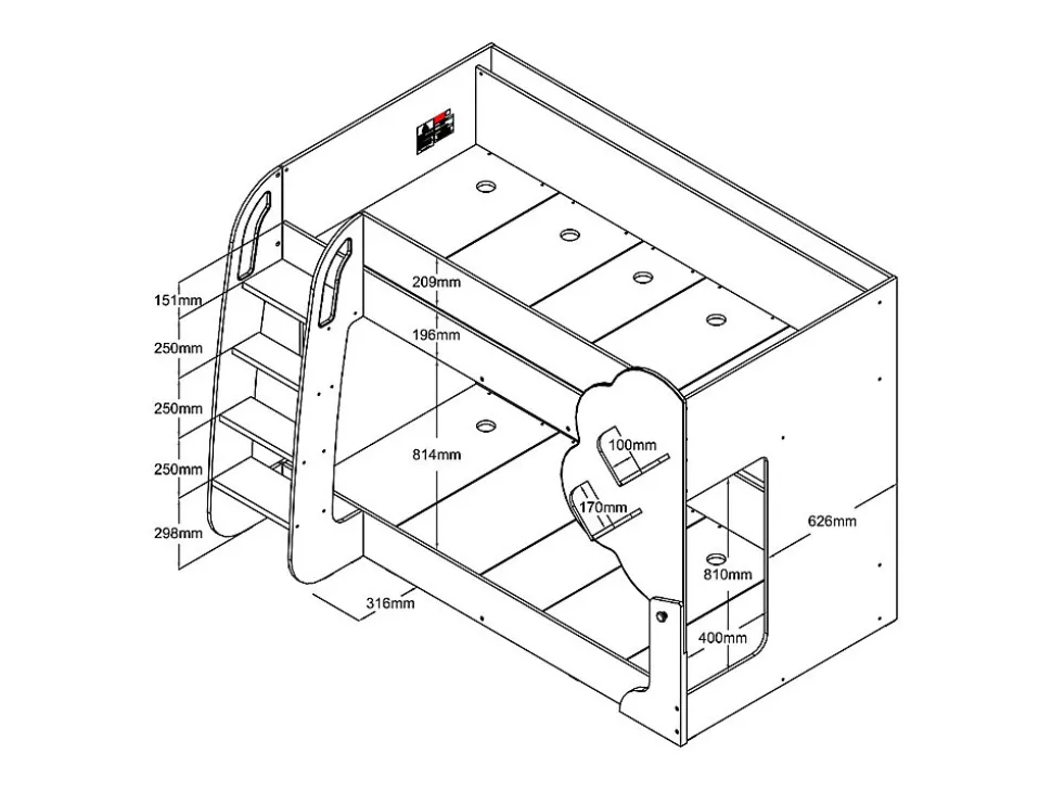 Lits superposés 2 x 90 x 190 cm - Blanc et Naturel - PILATI