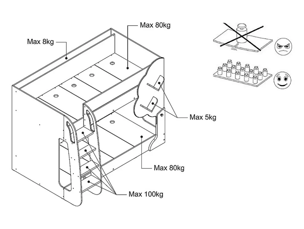 Lits superposés 2 x 90 x 190 cm - Blanc et Naturel - PILATI