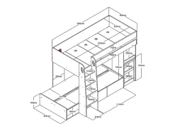Lits superposés 2 x 90 x 190 cm avec bureau et rangements - Coloris : Naturel et blanc - LOMIDEN