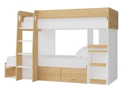 Lits superposés 2 x 90 x 190 cm avec bureau et rangements - Coloris : Naturel et blanc - LOMIDEN