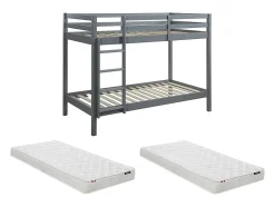 Lits superposés ANICET II - 2 x 90 x 190cm - Pin Massif - Gris + matelas