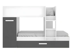 Lits superposés avec tiroir lit gigogne et rangements 3 x 90 x 190 cm - Anthracite et Blanc + matelas - ANTHONY