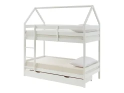 Lits superposés cabane 2 x 90 x 190 cm - 2 tiroirs - Pin - Blanc - CHORI