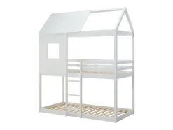 Lits superposés cabane 2 x 90 x 190 cm - Pin et MDF - Blanc + Matelas - LIDOVARA