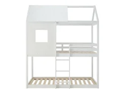 Lits superposés cabane 2 x 90 x 190 cm - Pin et MDF - Blanc + Matelas - LIDOVARA