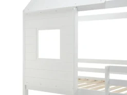 Lits superposés cabane 2 x 90 x 190 cm - Pin et MDF - Blanc + Matelas - LIDOVARA