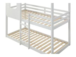 Lits superposés cabane 2 x 90 x 190 cm - Pin et MDF - Blanc + Matelas - LIDOVARA