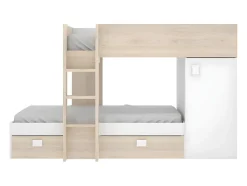Lits superposés d'angle réversibles RICARDO - 2 x 90 x 190 cm - Rangements intégrés - Chêne et blanc