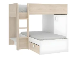 Lits superposés d'angle réversibles RICARDO - 2 x 90 x 190 cm - Rangements intégrés - Chêne et blanc