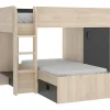 Lits superposés d'angle réversibles RICARDO - 2 x 90 x 190 cm - Rangements intégrés - Chêne et anthracite