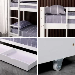 Lits superposés pour enfants 190x90cm blanc avec tiroirs AMBRE - HAPPY GARDEN