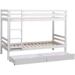 Lits superposés pour enfants 190x90cm blanc avec tiroirs AMBRE - HAPPY GARDEN