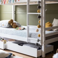 Lits superposés pour enfants 190x90cm blanc avec tiroirs AMBRE - HAPPY GARDEN