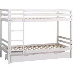 Lits superposés pour enfants 190x90cm blanc avec tiroirs AMBRE - HAPPY GARDEN