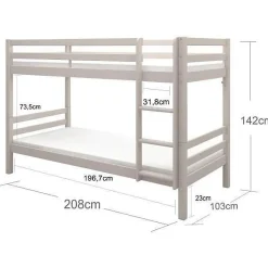 Lits superposés séparables enfant - 2x90x200 cm - Pin massif gris clair - Sommier inclus - ANDO