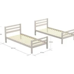 Lits superposés séparables enfant - 2x90x200 cm - Pin massif gris clair - Sommier inclus - ANDO